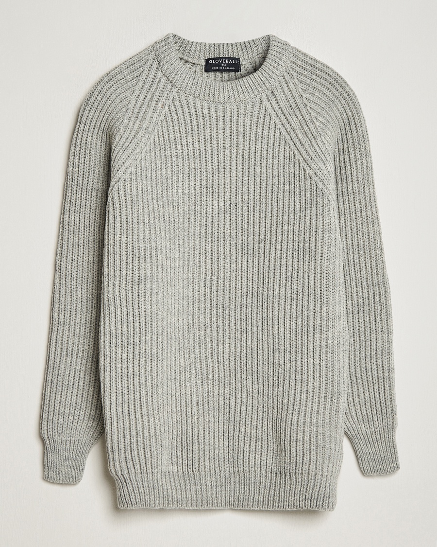 Gloverall Fisherman Rib Chunky Wool Crew Neck Light Grey – Grey