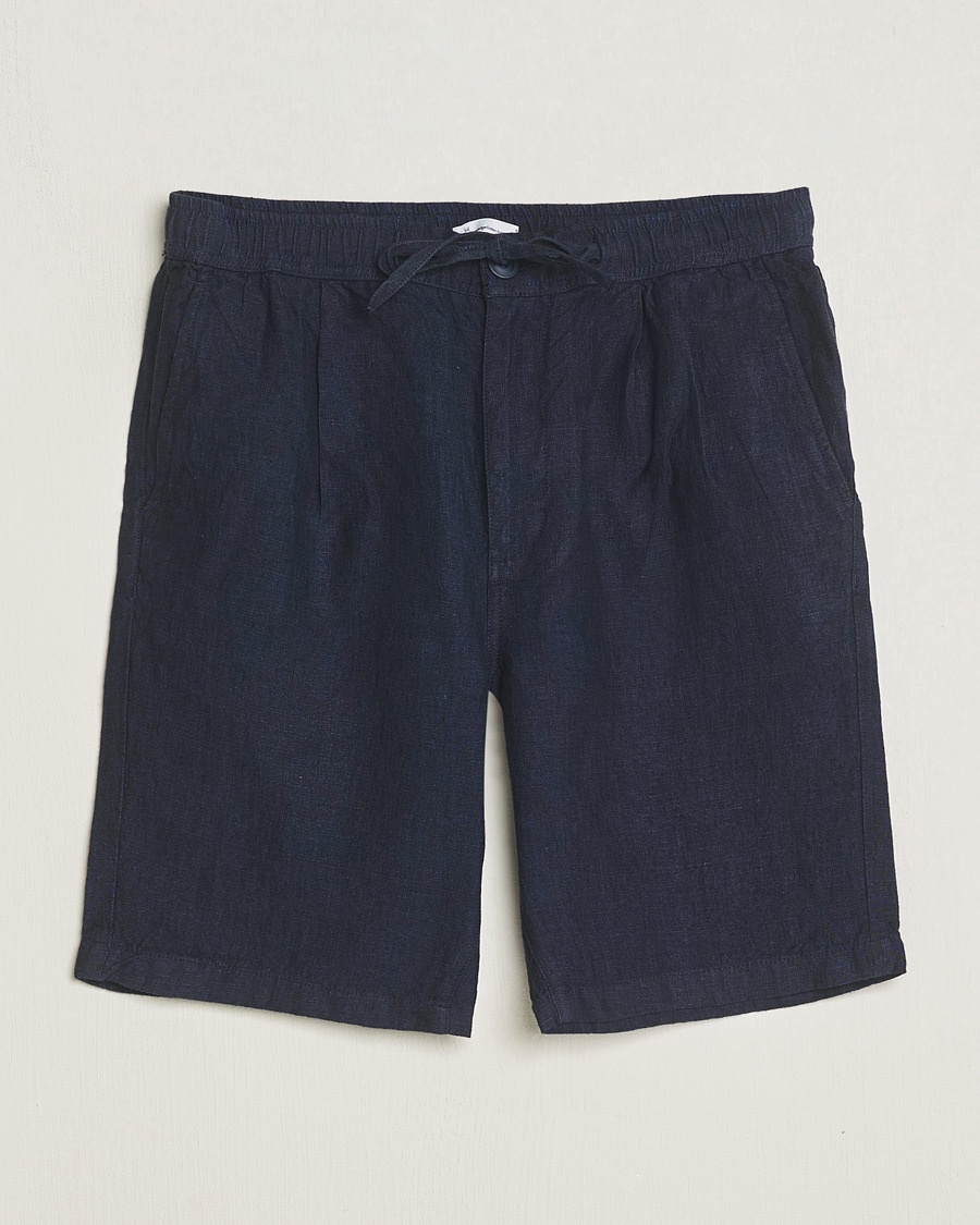 KnowledgeCotton Apparel Loose Linen Shorts Total Eclipse – Blue