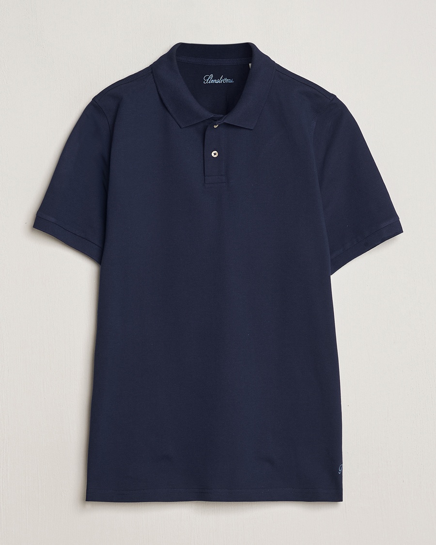 Men | Stenströms | Stenströms | Organic Cotton Piquet Polo Shirt Navy