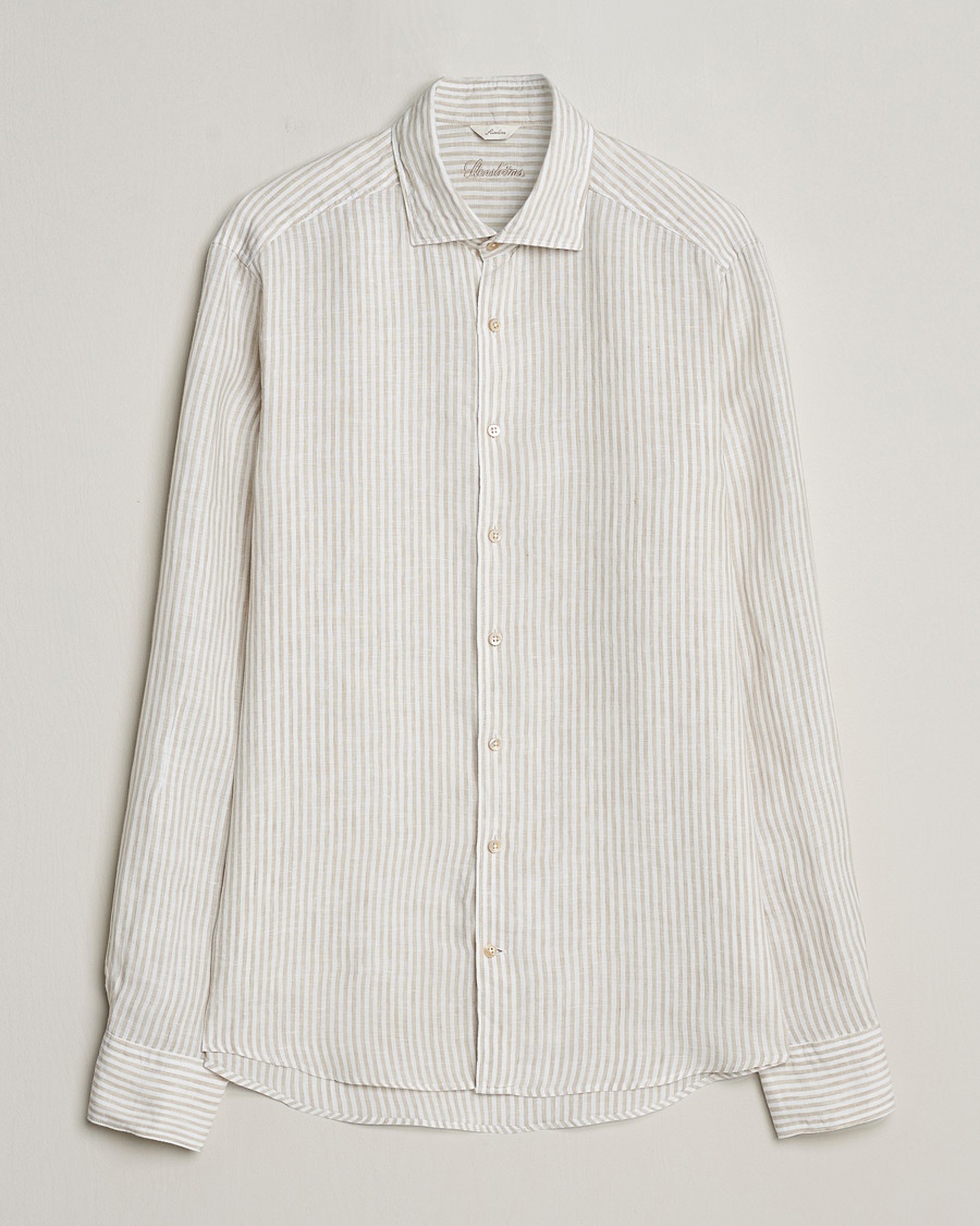 Men | Stenströms | Stenströms | Slimline Cut Away Striped Linen Shirt Beige