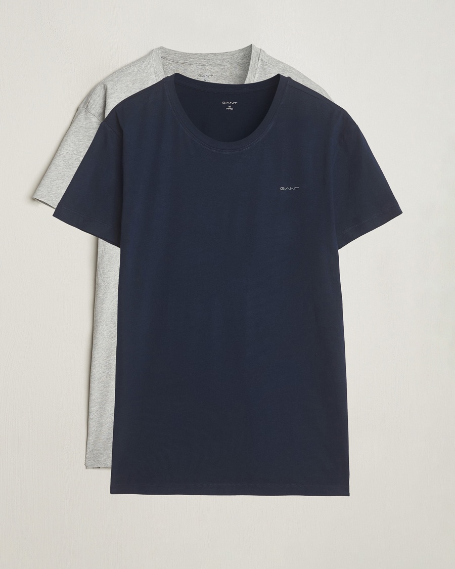 Men | Clothing | GANT | 2-Pack Crew Neck T-Shirt Light Grey/Navy