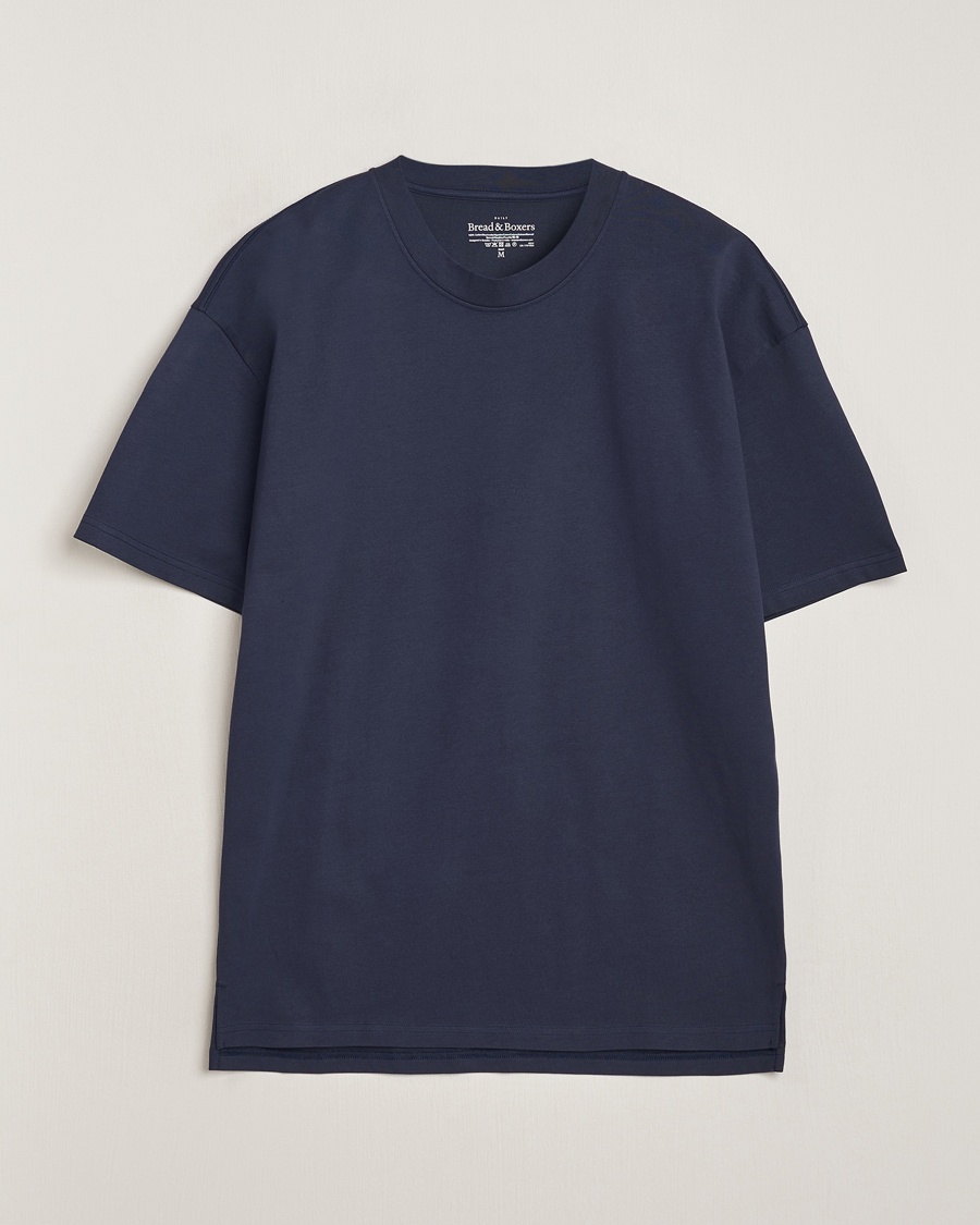 Men | T-Shirts | Bread & Boxers | Textured Heavy Crew Neck T-Shirt Navy Blue