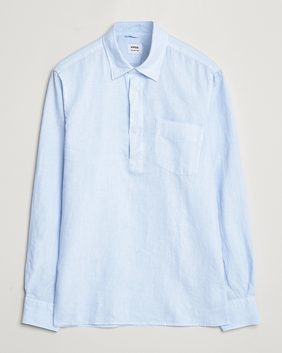 Aspesi Linen Popover Shirt Light Blue – Blue