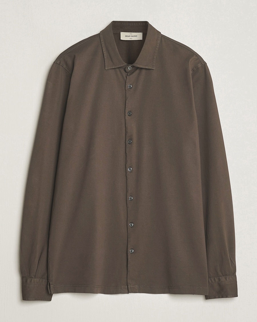 Men | Italian Department | Gran Sasso | Washed Cotton Jersey Shirt Dark Brown