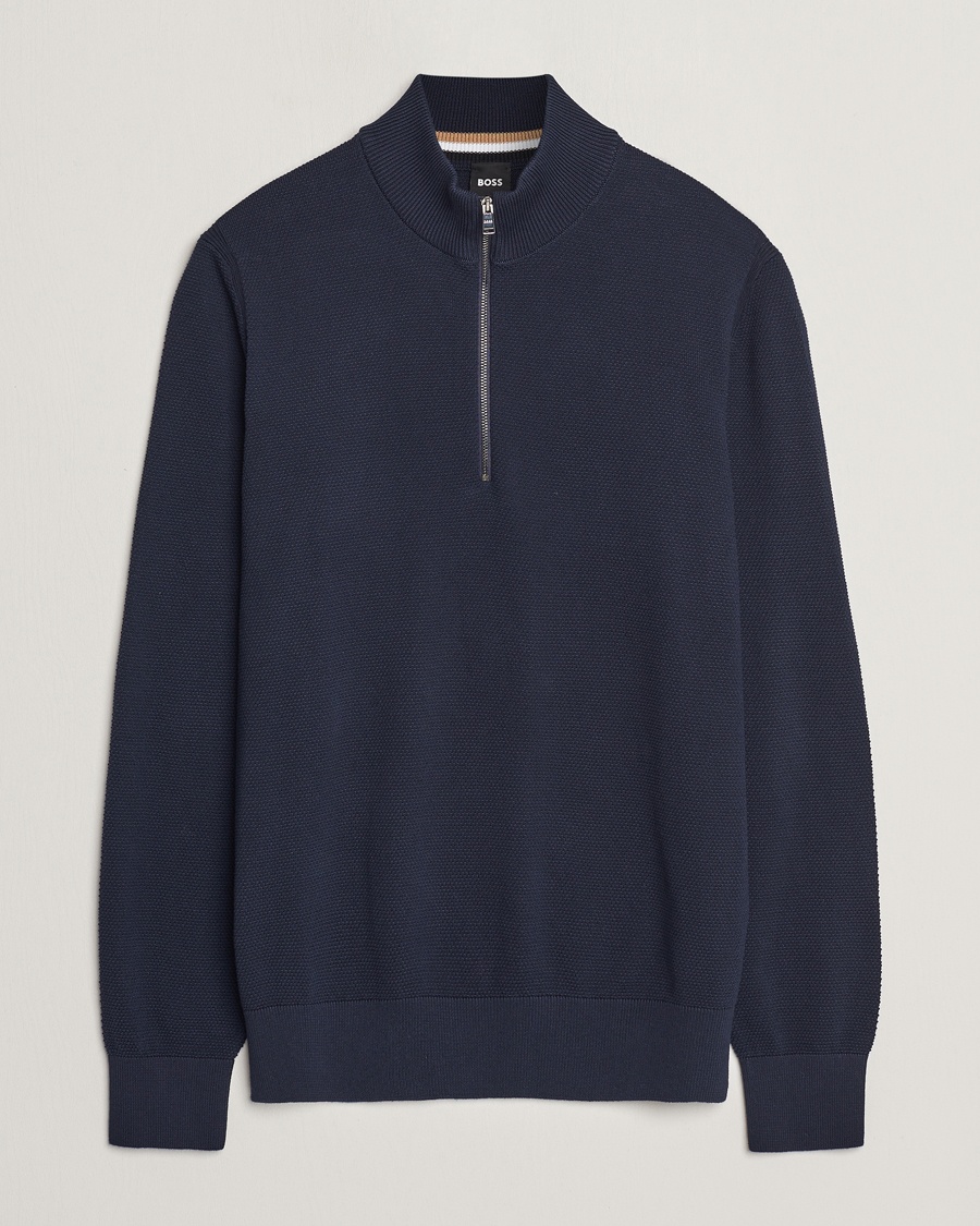 Men | Sweaters & Knitwear | BOSS BLACK | Ebrando Knitted Half Zip Dark Blue