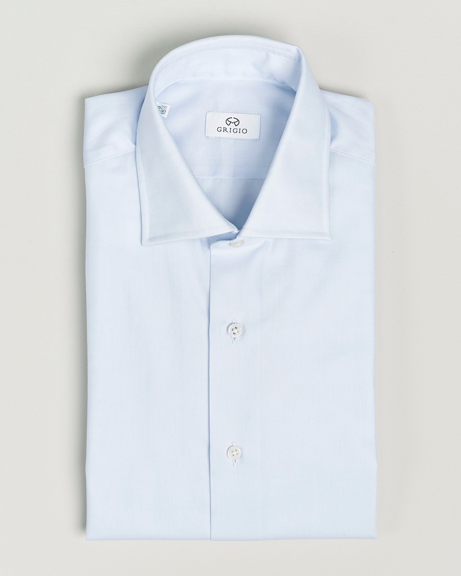 Men | | Grigio | Cotton Twill Dress Shirt Light Blue