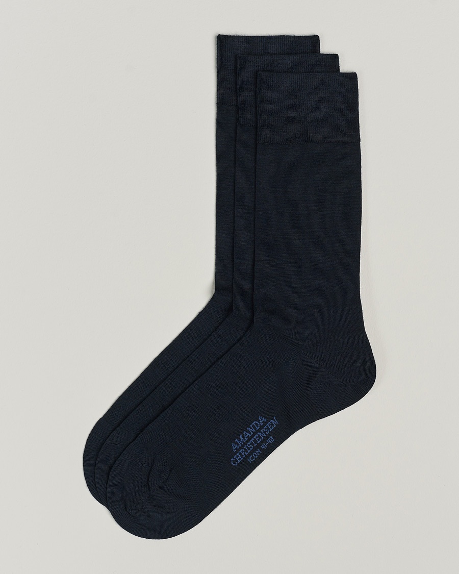 Men | Everyday Socks | Amanda Christensen | 3-Pack Icon Wool/Cotton Socks Dark Navy