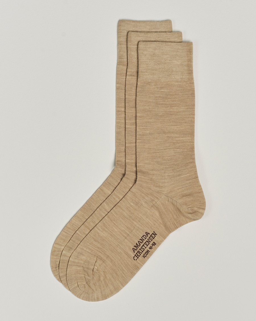 Men | Everyday Socks | Amanda Christensen | 3-Pack Icon Wool/Cotton Socks Sand