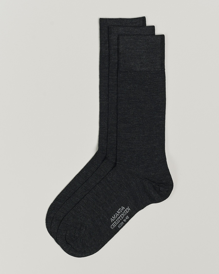 Amanda Christensen 3-Pack Icon Wool/Cotton Socks Antracite Melange – Grey