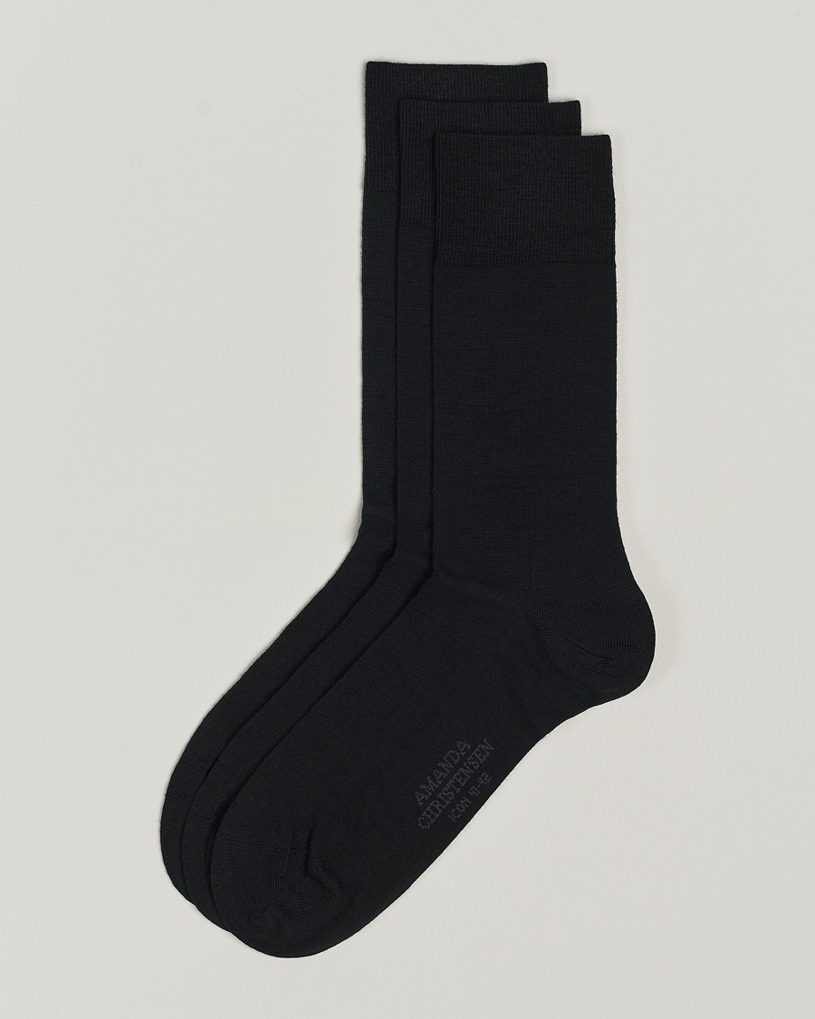 Amanda Christensen 3-Pack Icon Wool/Cotton Socks Black – Black