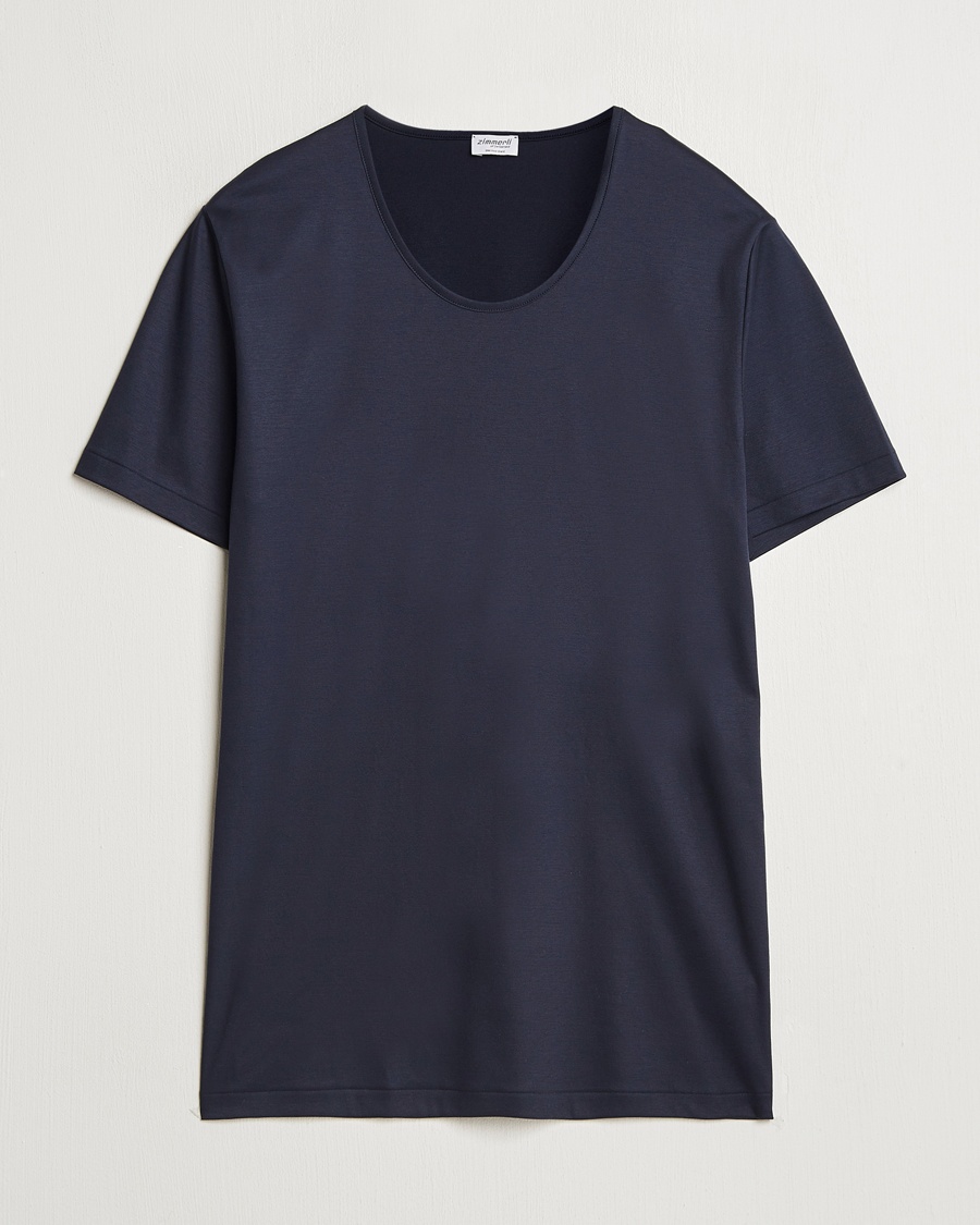 Zimmerli of Switzerland Sea Island Cotton Crew Neck T-shirt Navy – Blue