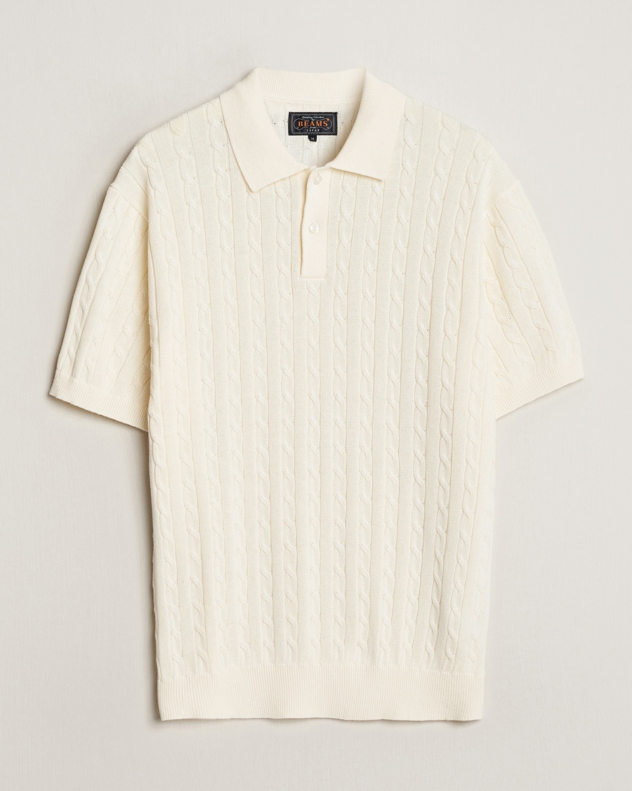 Men | BEAMS PLUS | BEAMS PLUS | Short Sleeve Cable Polo Off White