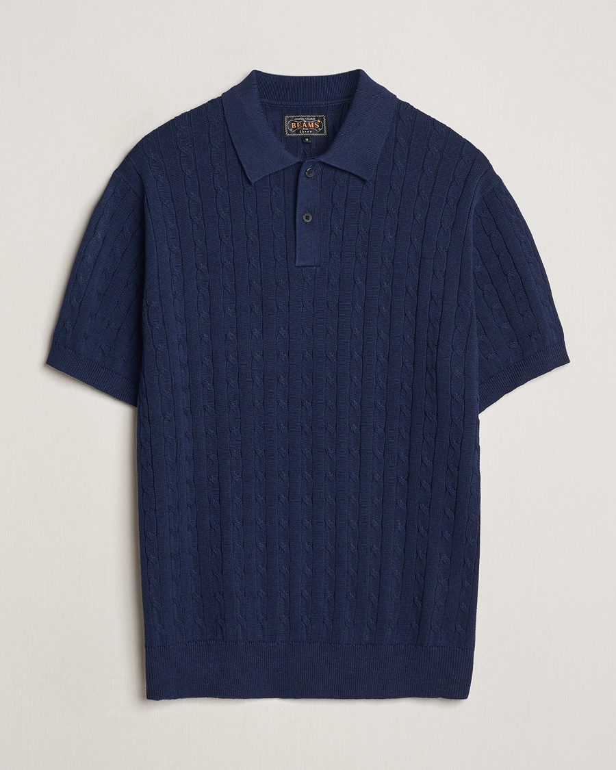 Men | BEAMS PLUS | BEAMS PLUS | Short Sleeve Cable Polo Navy