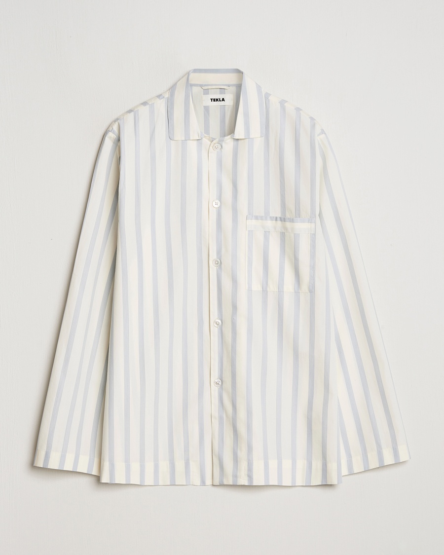 Tekla Poplin Pyjama Shirt Needle Stripes – Blue