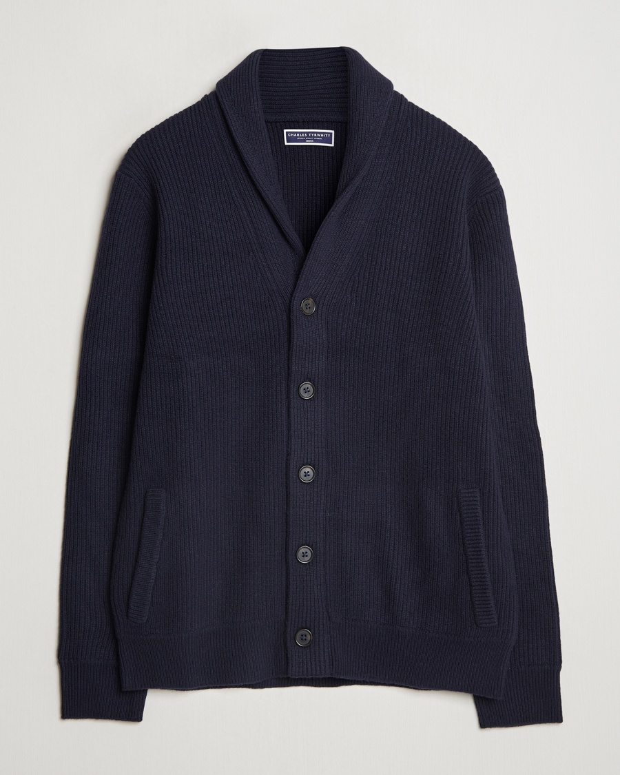 Charles Tyrwhitt Chunky Merino Shawl Neck Cardigan Navy – Blue