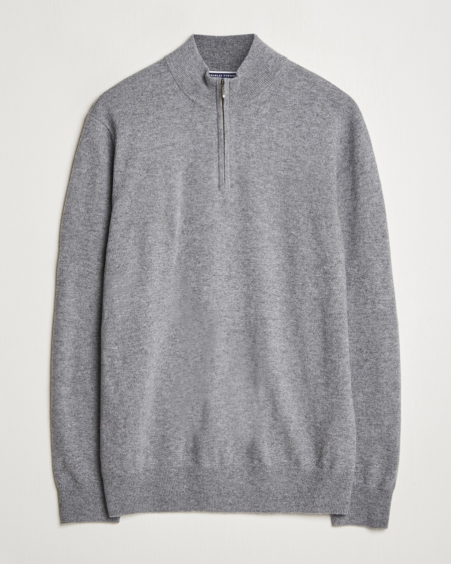 Men | Charles Tyrwhitt | Charles Tyrwhitt | Pure Cashmere Zip Neck Jumper Grey