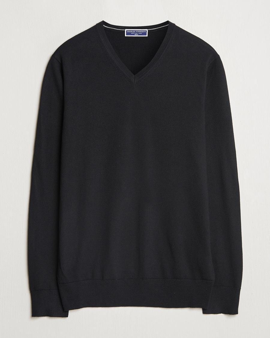 Men | Charles Tyrwhitt | Charles Tyrwhitt | Pure Merino V-Neck Jumper Black