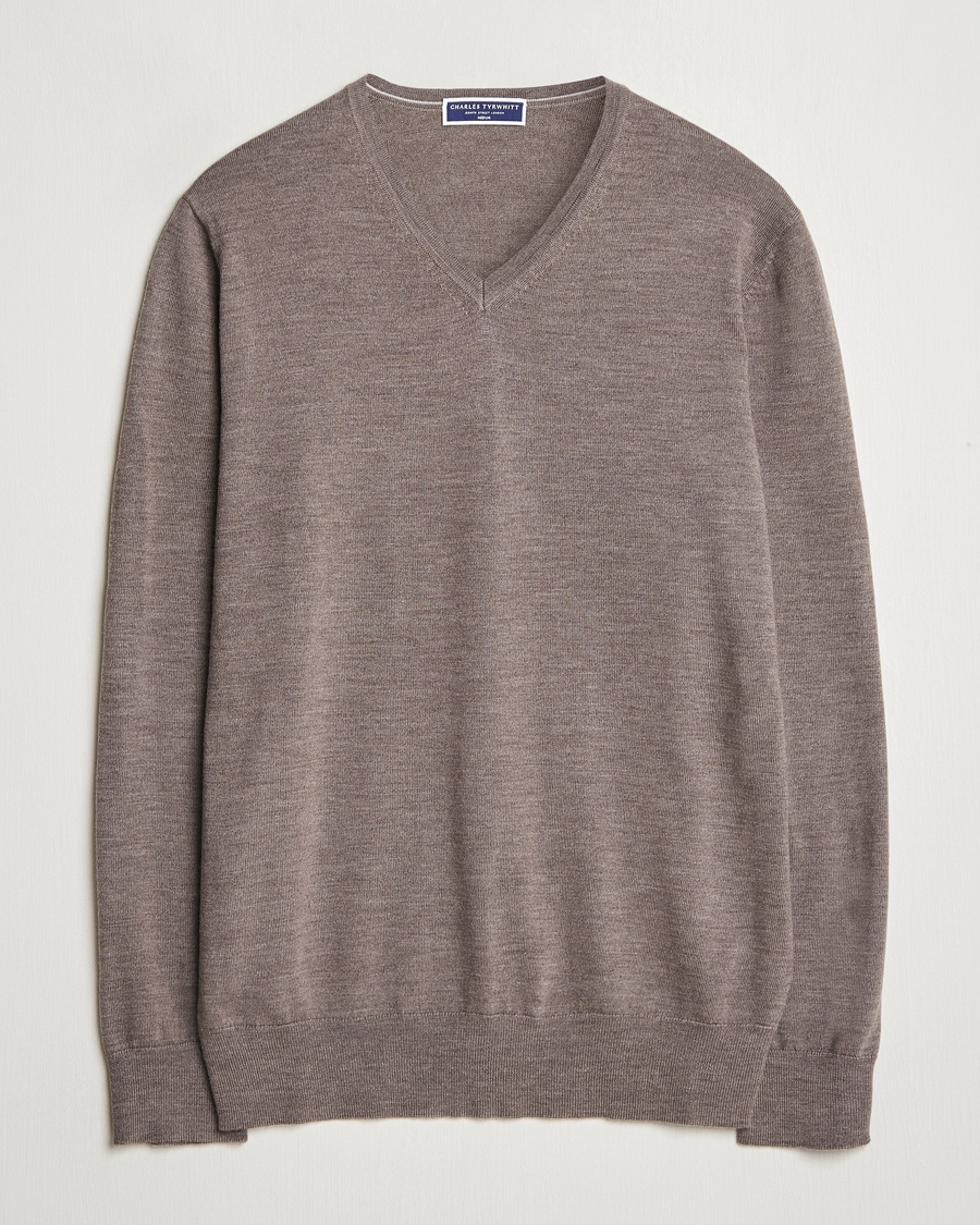 Men | Charles Tyrwhitt | Charles Tyrwhitt | Pure Merino V-Neck Jumper Mocha