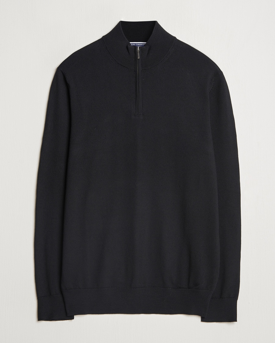 Men | Clothing | Charles Tyrwhitt | Pure Merino Zip Neck Jumper Black