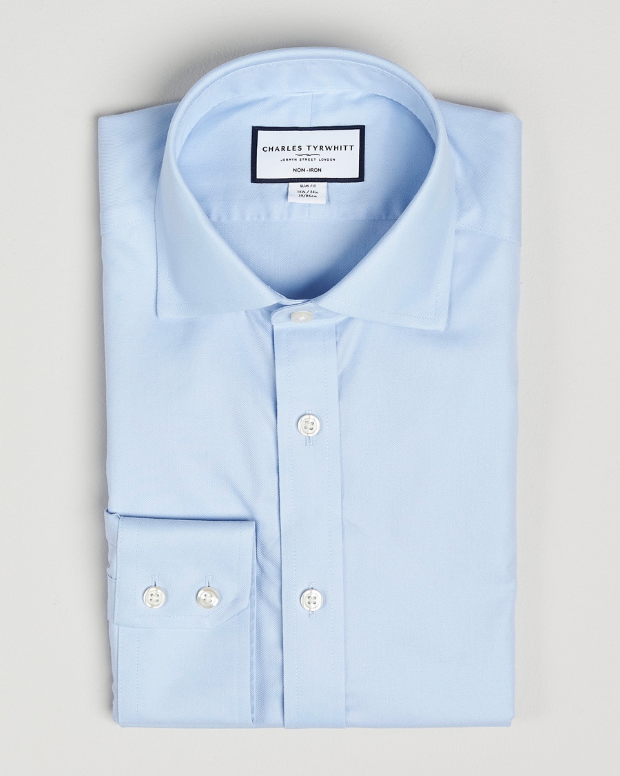Men | Shirts | Charles Tyrwhitt | Slim Fit Non Iron Cotton Twill Shirt Sky Blue