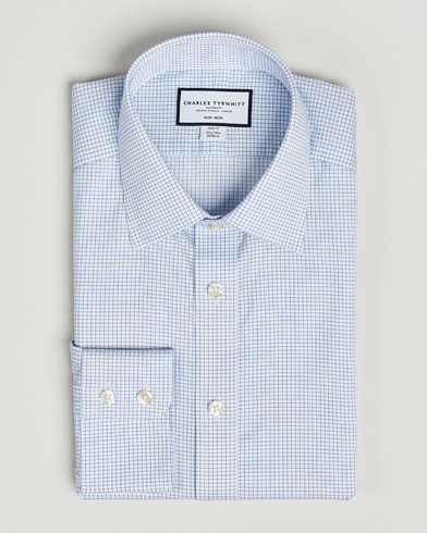 Men | Charles Tyrwhitt | Charles Tyrwhitt | Slim Fit Non Iron Mini Grid Check Shirt Sky Blue