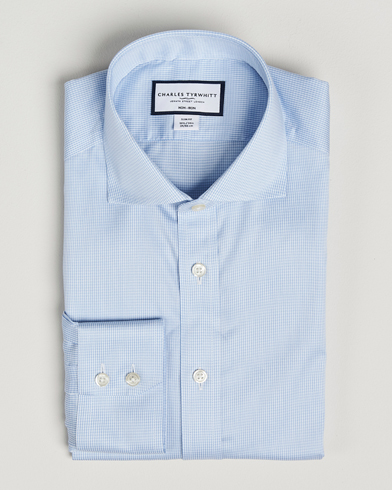 Men | Charles Tyrwhitt | Charles Tyrwhitt | Slim Fit Non Iron Puppytooth Shirt Sky Blue