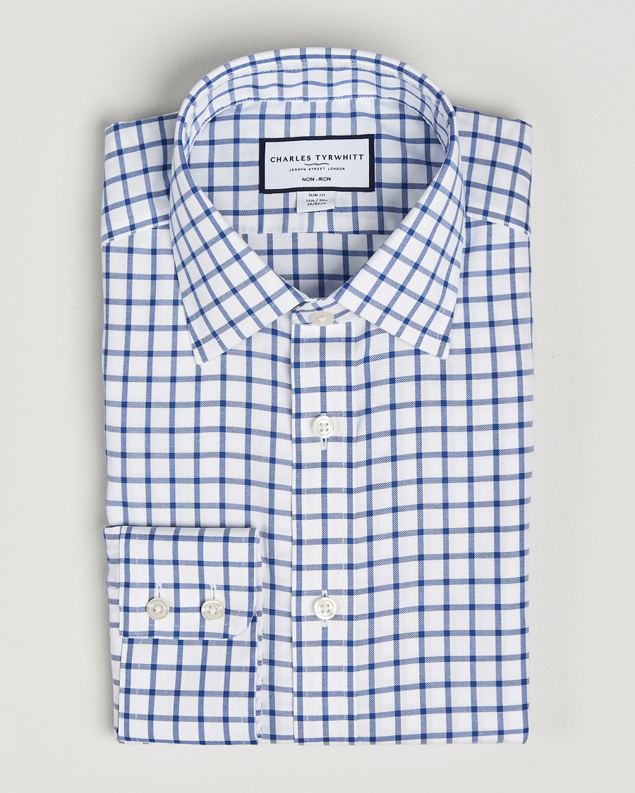 Charles Tyrwhitt Slim Fit Non Iron Grid Check Shirt Royal Blue – Blue