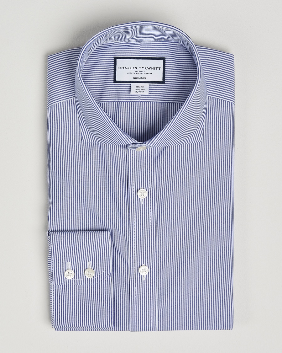 Charles Tyrwhitt Slim Fit Non Iron Bengal Stripe Poplin Shirt Navy – Blue