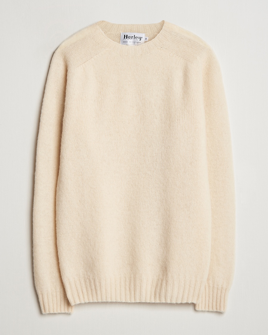 Men | Harley Of Scotland | Harley Of Scotland | Brushed Supersoft Lambswool Crewneck Cream
