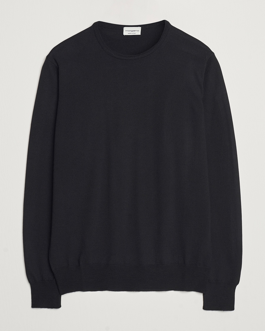 Men | Crew Neck Jumpers | Morgano | Extra Fine Merino Wool Crewneck Black