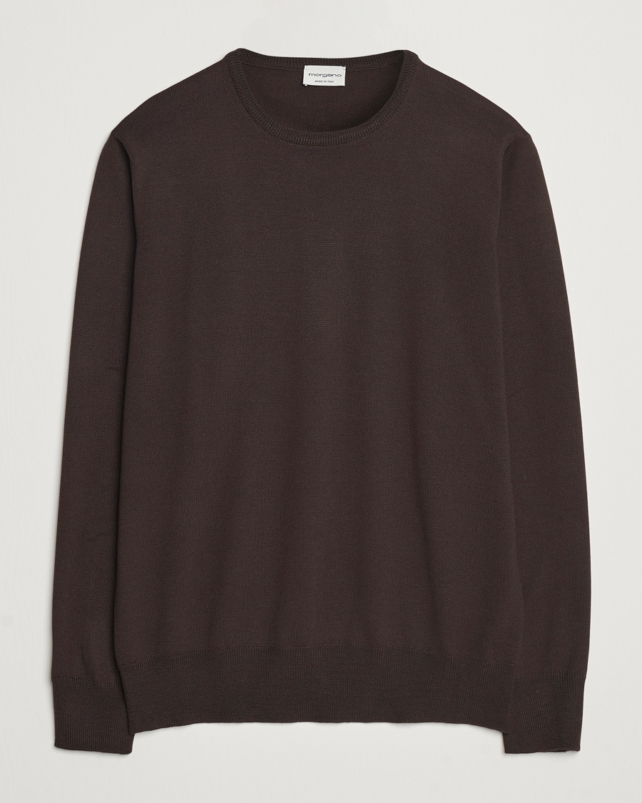 Morgano Extra Fine Merino Wool Crewneck Dark Brown – Brown
