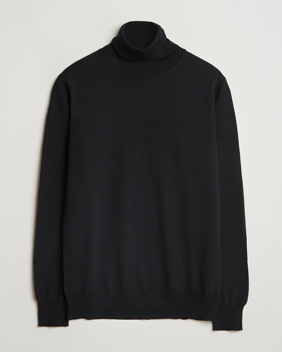Men | Turtlenecks | Morgano | Extra Fine Merino Wool Rollneck Black