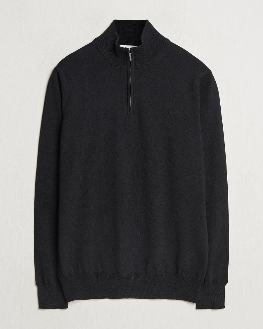 Morgano Extra Fine Merino Wool Half-Zip Black – Black