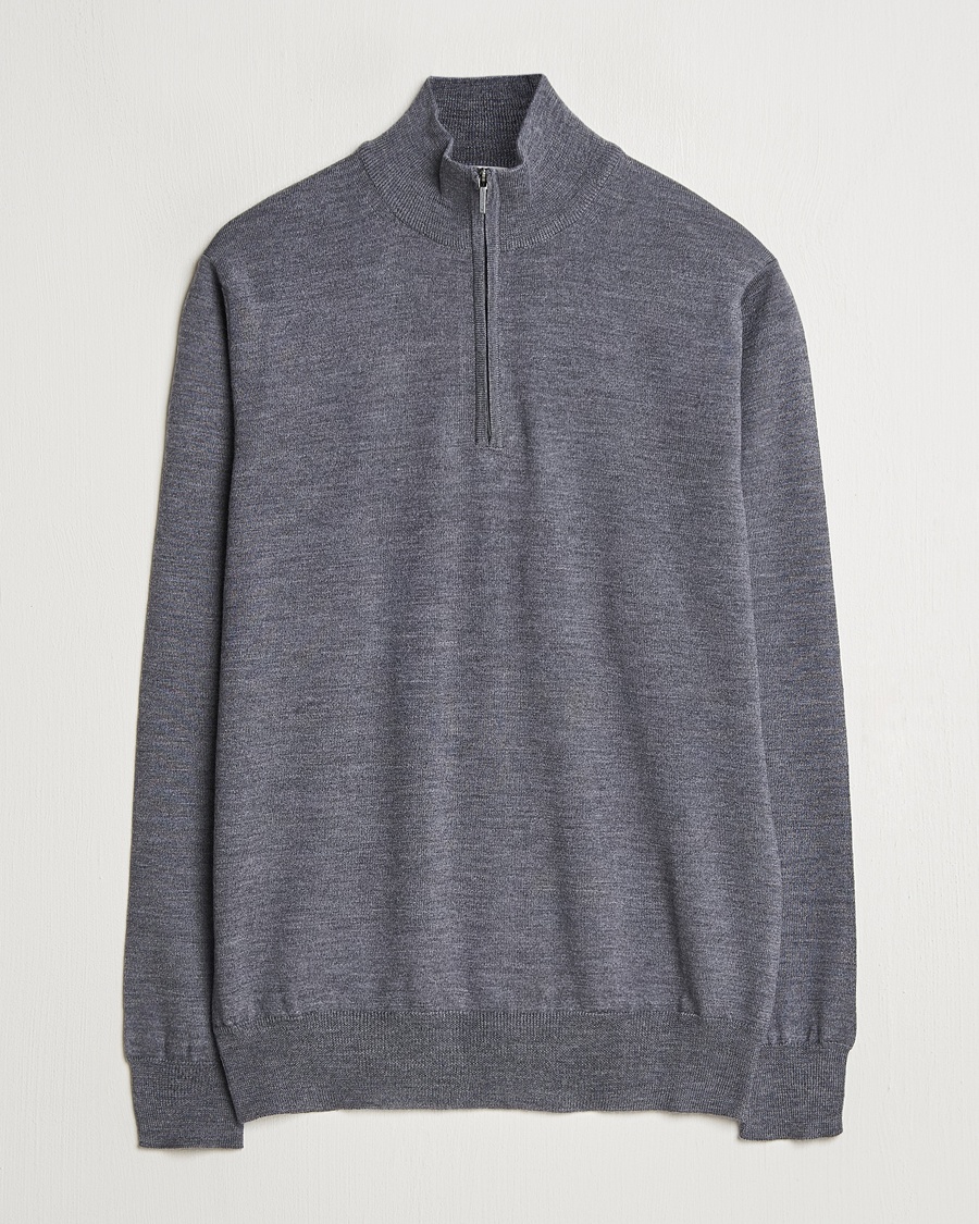 Morgano Extra Fine Merino Wool Half-Zip Mid Grey – Grey