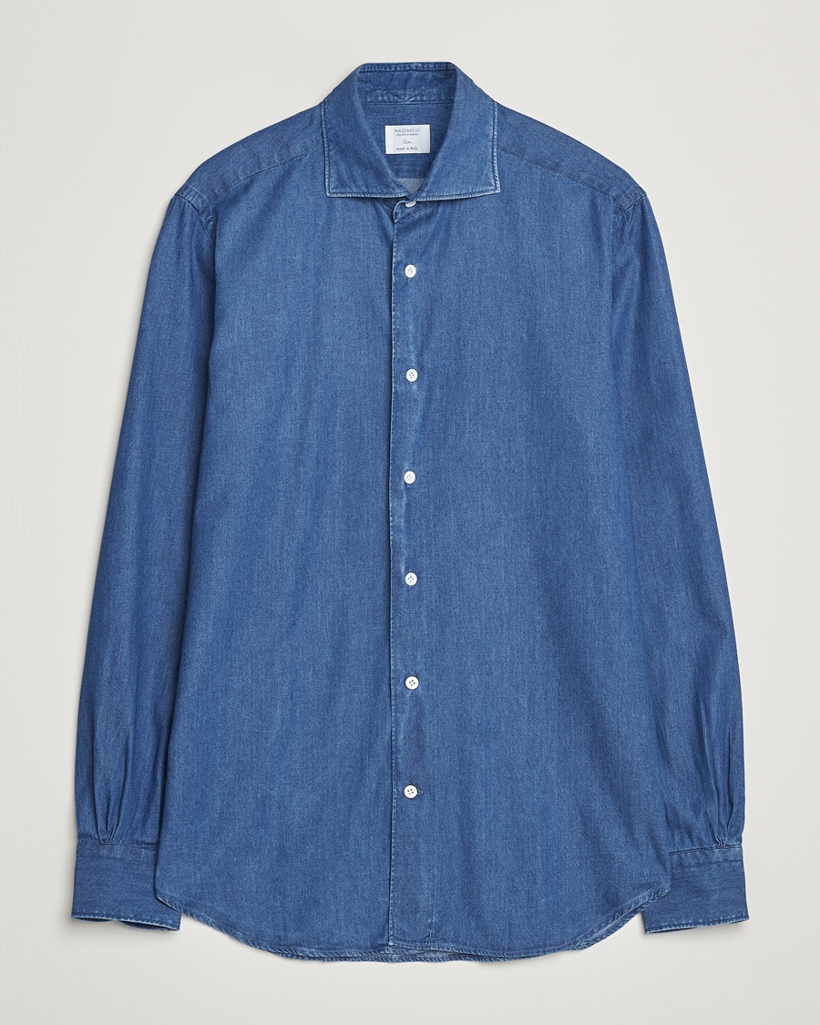 Mazzarelli Soft Cotton Denim Shirt Stone Wash – Blue
