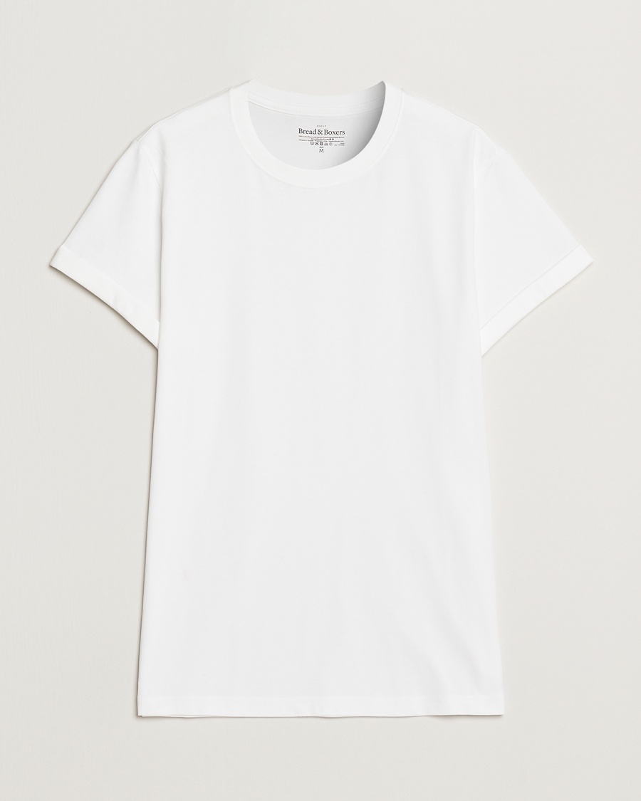 Men | White t-shirts | Bread & Boxers | Roll-Up Crew Neck T-Shirt White