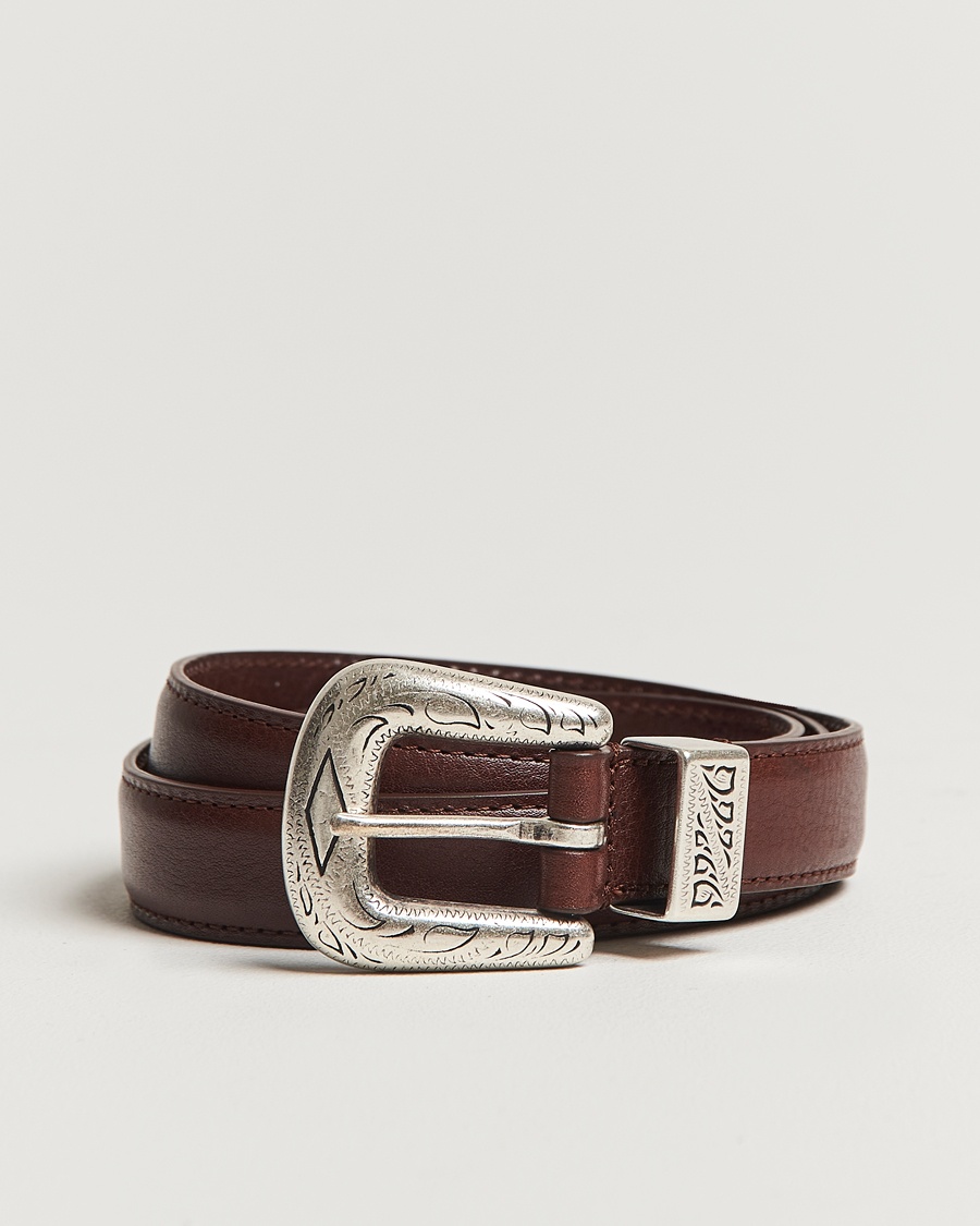 Men | Soon in stock | Anderson's | Grained Western Leather Belt 2,5 cm Brown