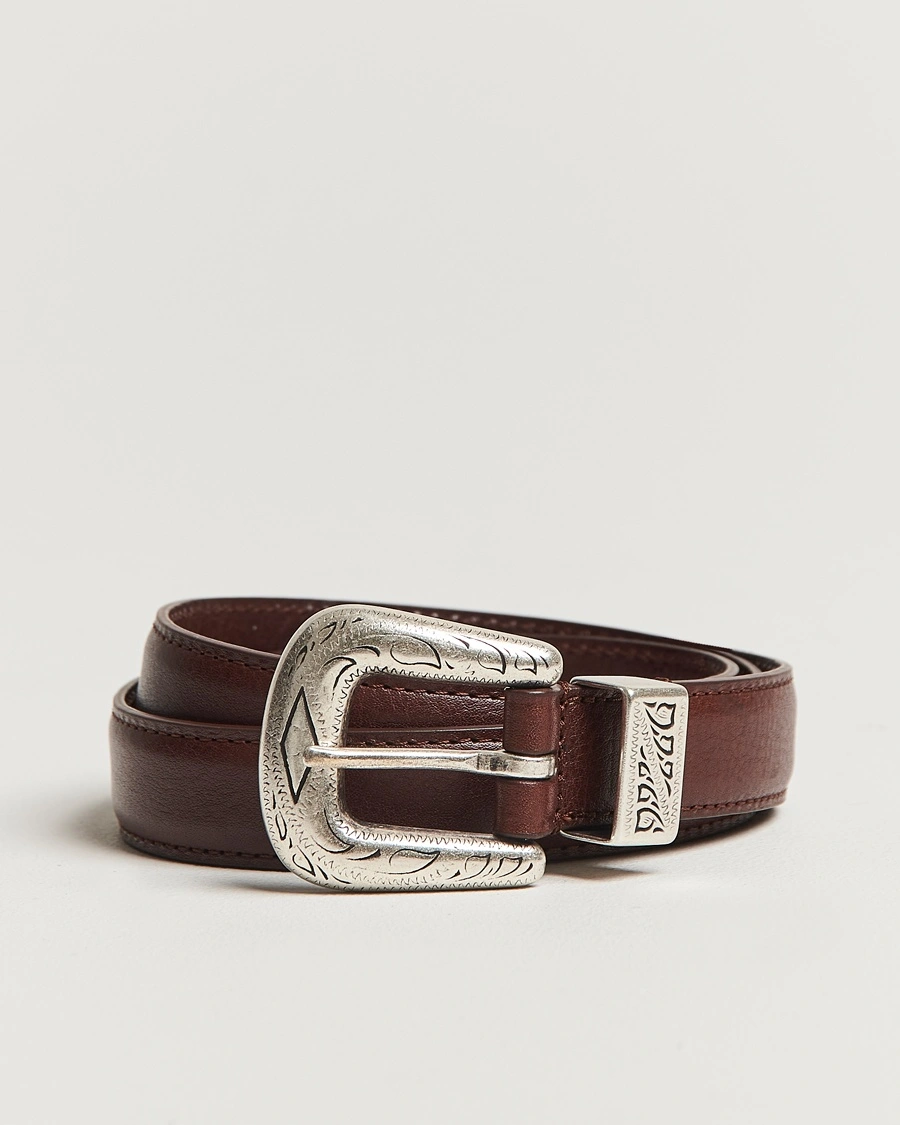 Anderson's Grained Western Leather Belt 2,5 cm Brown – Brown
