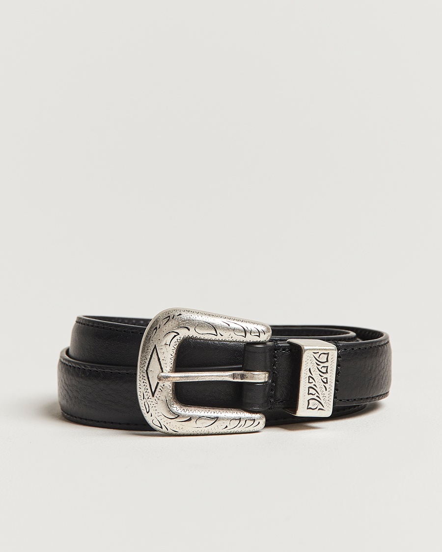 Men | Soon in stock | Anderson's | Grained Western Leather Belt 2,5 cm Black