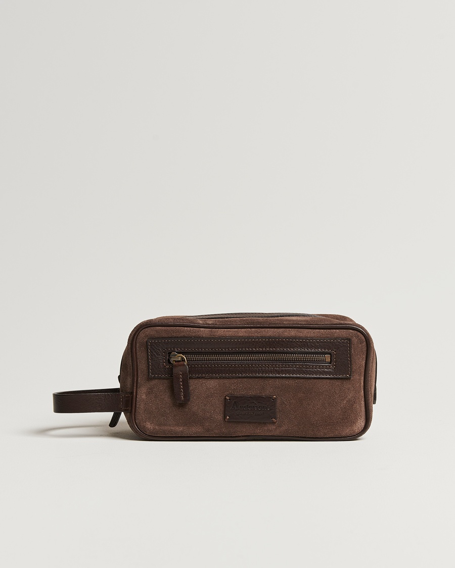 Men | Bags | Anderson's | Suede Washbag Dark Brown