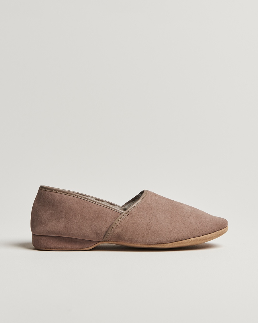 Men | Sandals & Slides | Derek Rose | Crawford Sheepskin Suede Slippers Beige