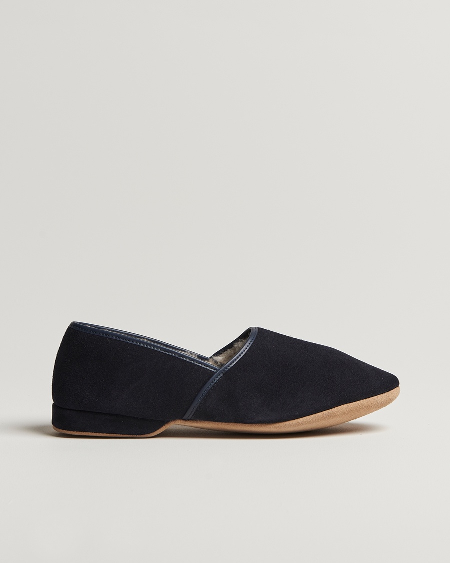Men | Sandals & Slides | Derek Rose | Crawford Sheepskin Suede Slippers Navy