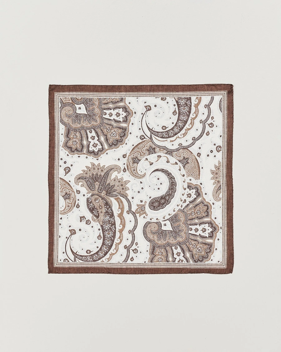  Silk Twill Printed Flower Pocket Square Brown