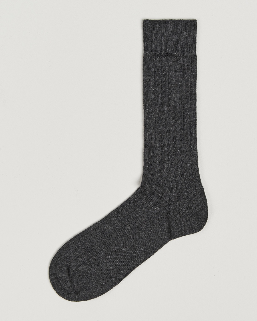 Bresciani Wool/Cashmere Ribbed Socks Dark Grey – Grey
