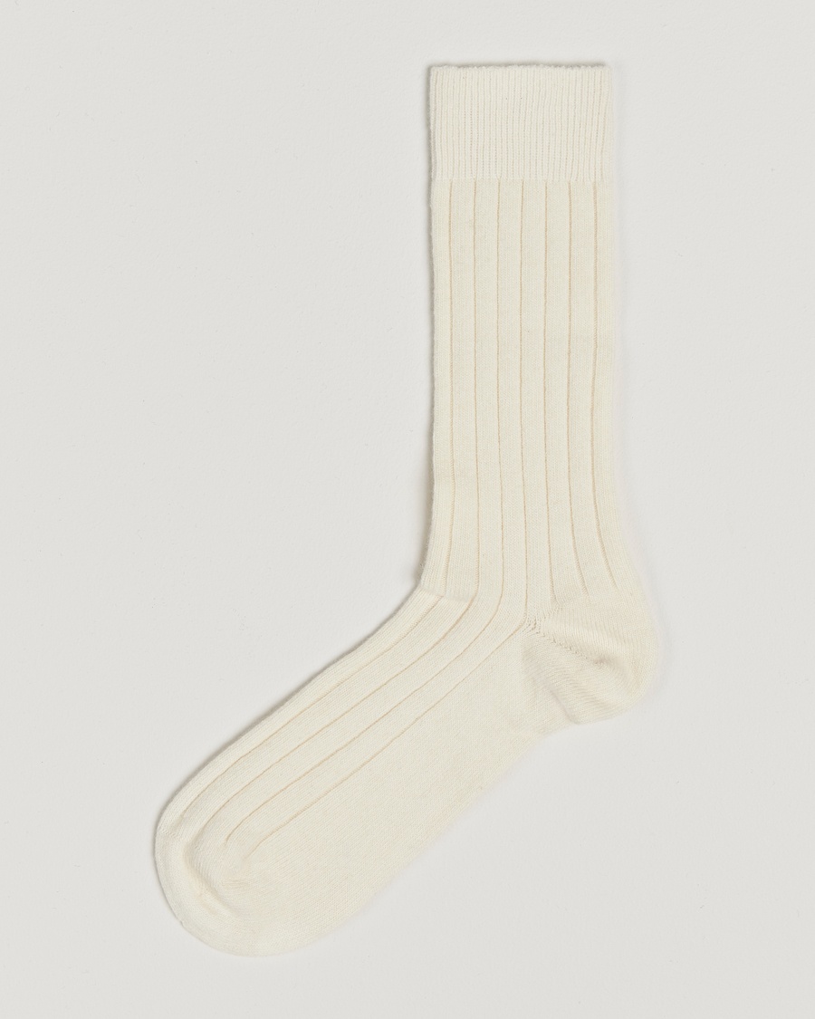 Bresciani Wool/Cashmere Ribbed Socks White – White