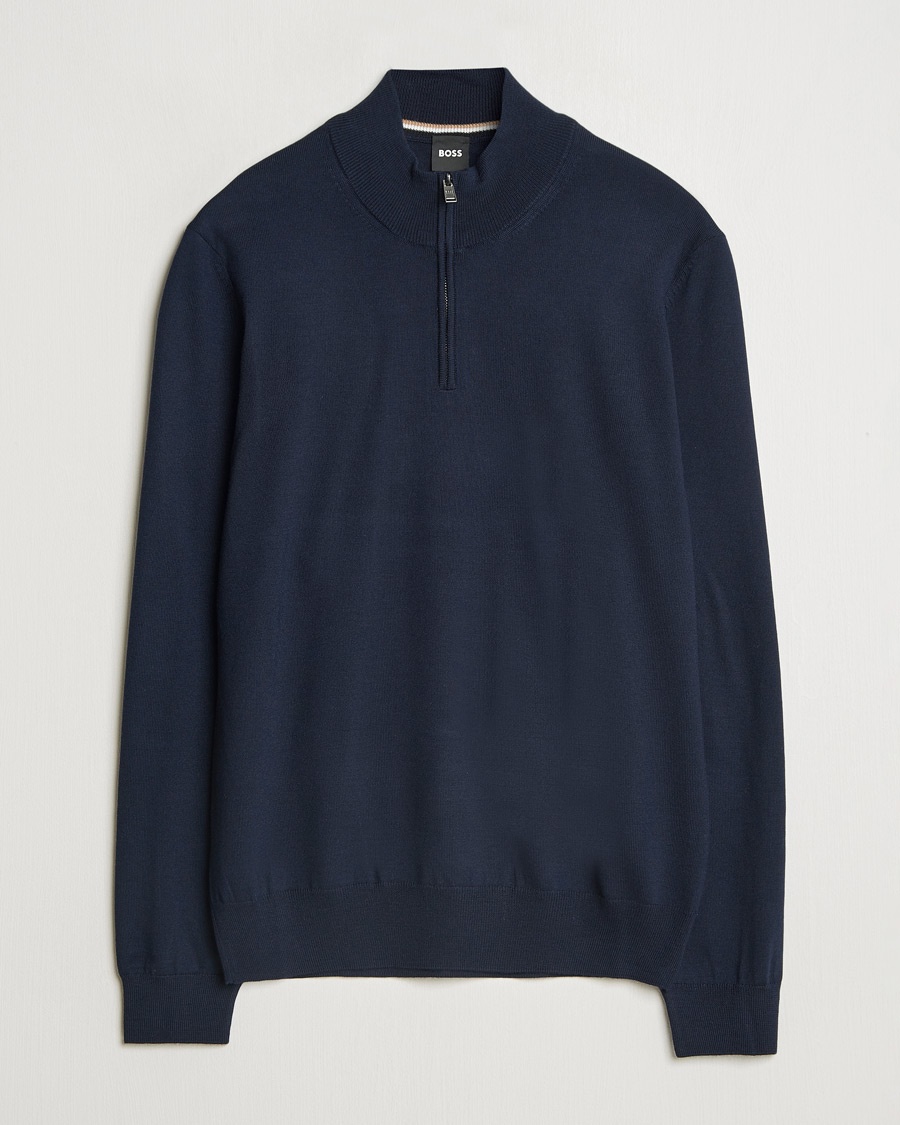 BOSS BLACK Ebenji Merino Knitted Half Zip Dark Blue – Blue