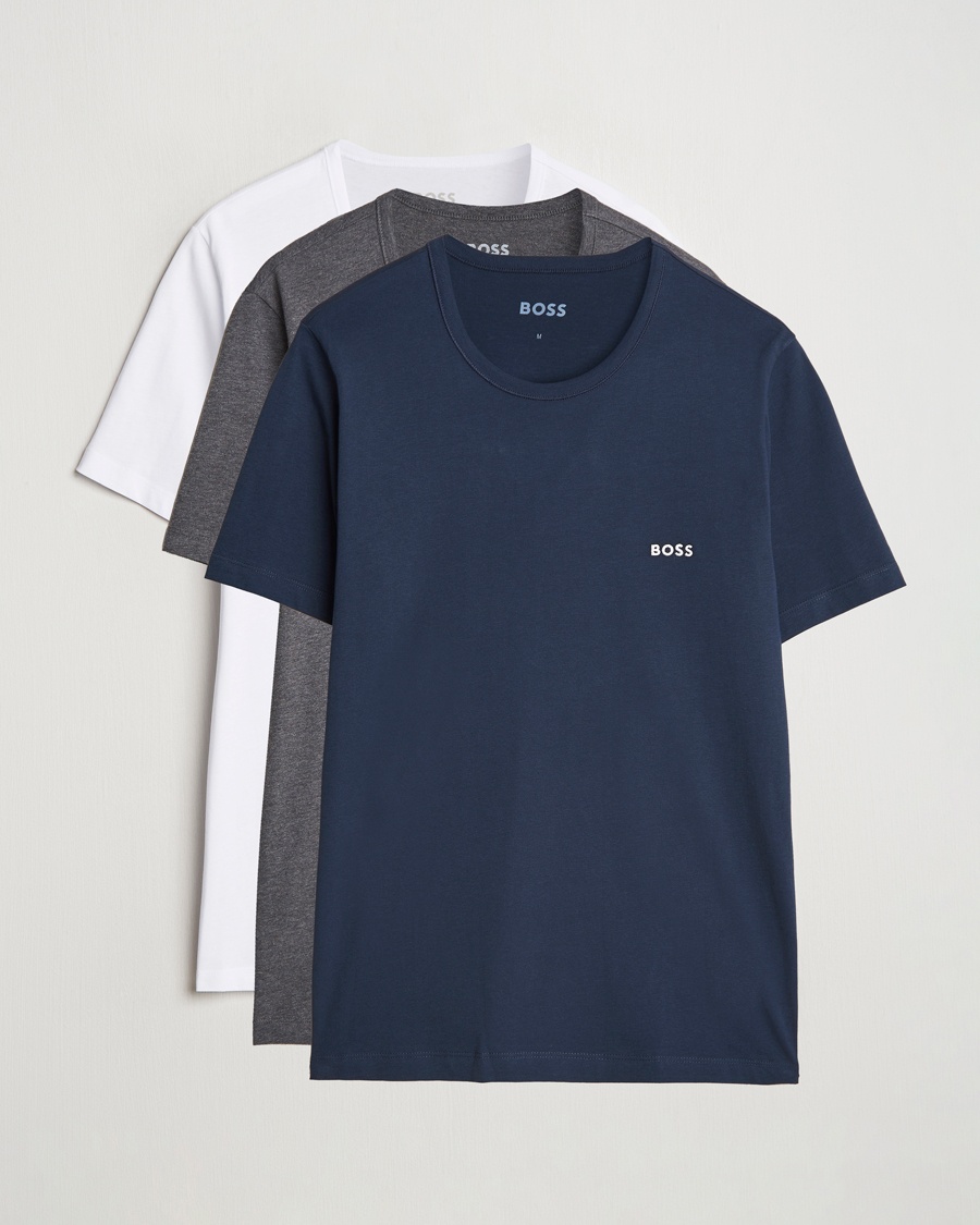 BOSS BLACK 3-Pack Crew Neck T-Shirt Grey/White/Navy – Black