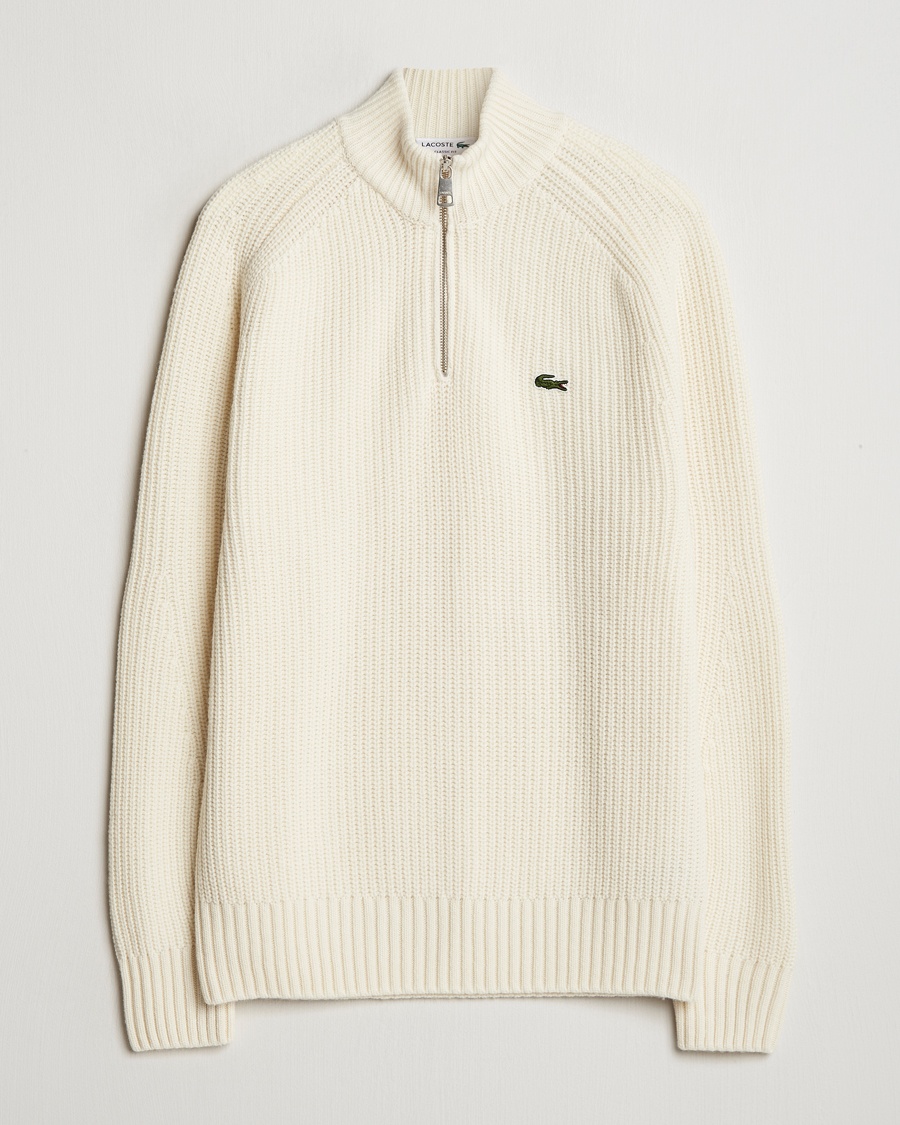 Lacoste Heavy Knitted Wool Half Zip Lapland – White