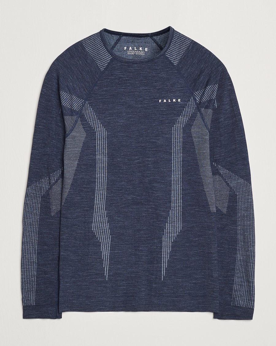 Men | T-Shirts | Falke Sport | Long Sleeve Wool Tech Shirt Space Blue
