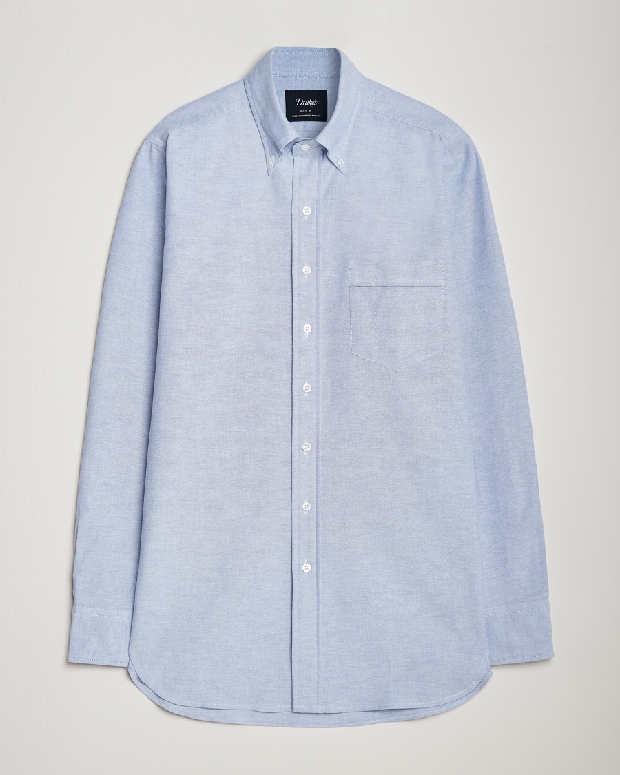 Drake's Button Down Oxford Shirt Blue – Blue
